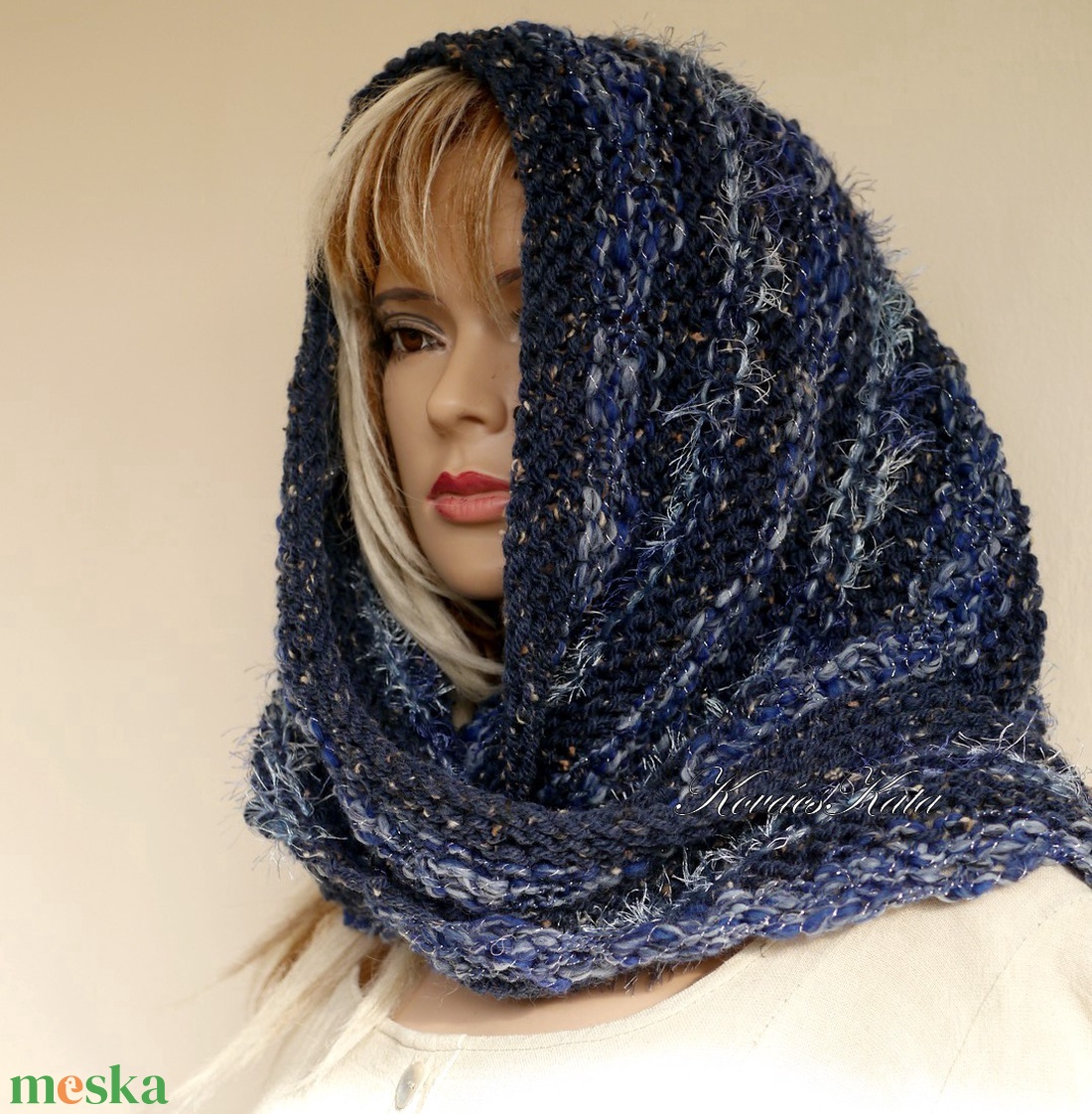 MANDRAGORA / kék tweed  - exkluzív kötött vállkendő - ruha & divat - sál, sapka, kendő - vállkendő - Meska.hu