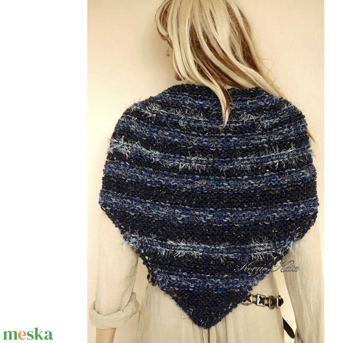 MANDRAGORA / kék tweed  - exkluzív kötött vállkendő - ruha & divat - sál, sapka, kendő - vállkendő - Meska.hu