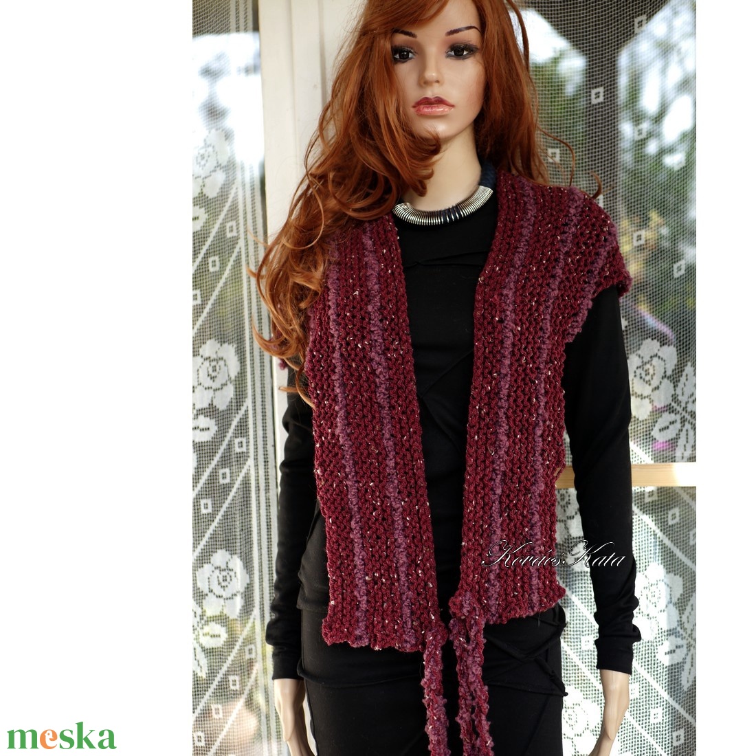 MANDRAGORA / bordó tweed  - exkluzív kötött vállkendő, mellény - ruha & divat - női ruha - poncsó - Meska.hu