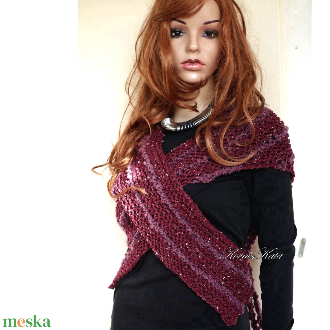 MANDRAGORA / bordó tweed  - exkluzív kötött vállkendő, mellény - ruha & divat - női ruha - poncsó - Meska.hu