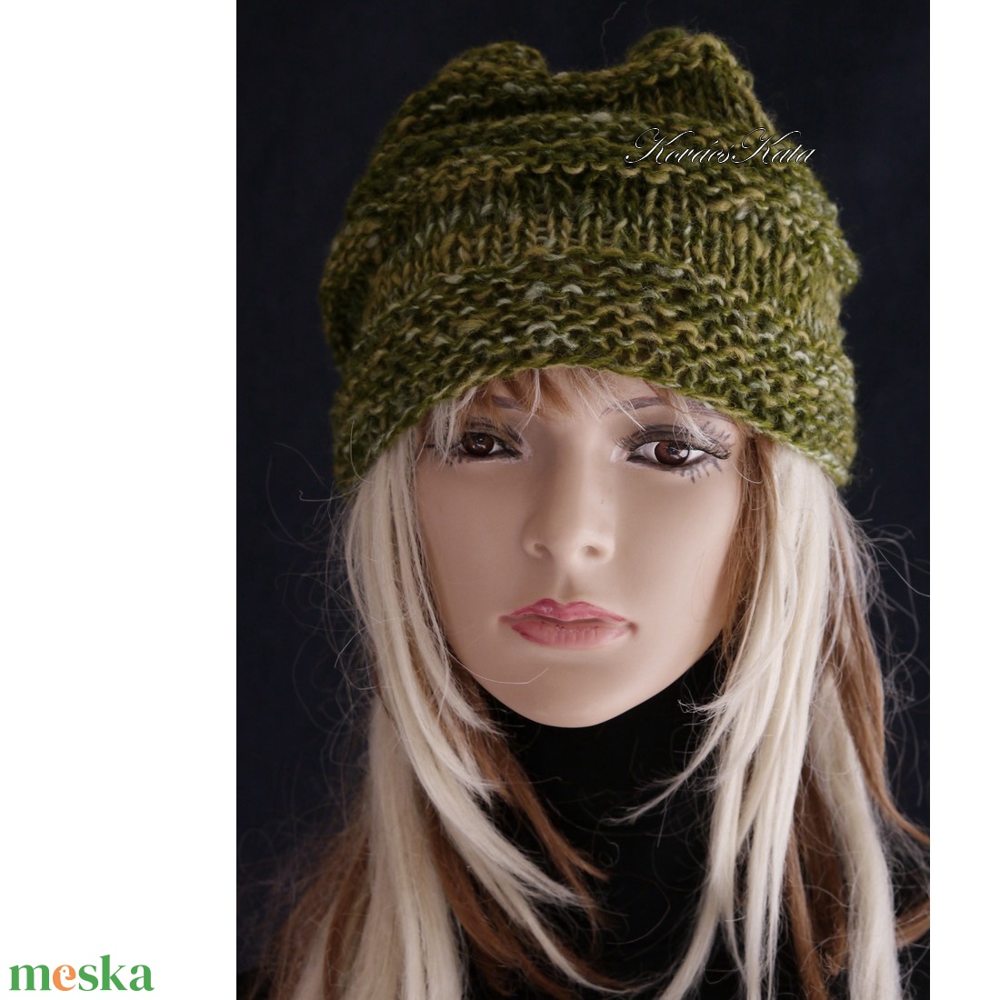 AMY-SAPI / olív - trendi kézzel kötött sapka - ruha & divat - sál, sapka, kendő - sapka - Meska.hu
