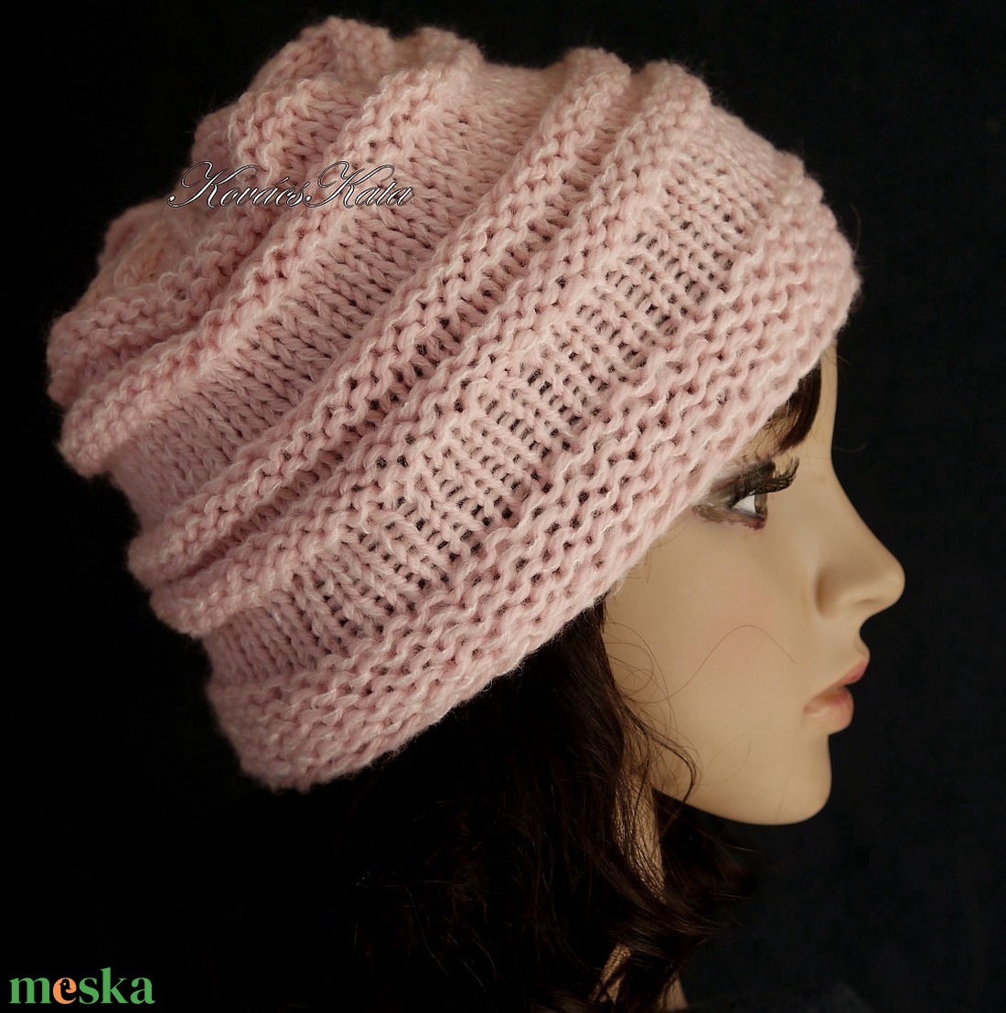 AMY-SAPI / babarózsaszín - trendi kézzel kötött sapka - ruha & divat - sál, sapka, kendő - sapka - Meska.hu