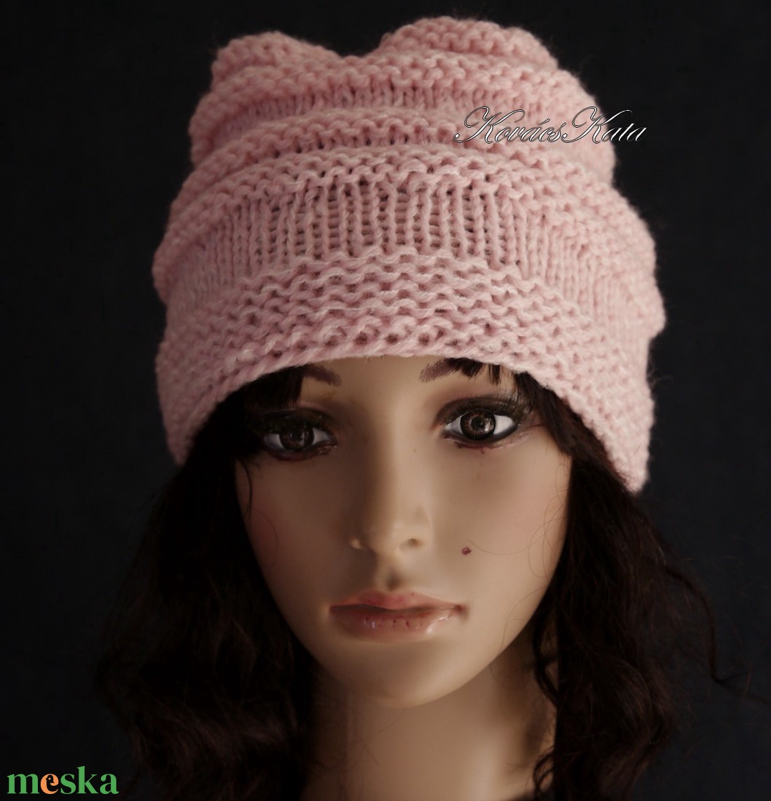 AMY-SAPI / babarózsaszín - trendi kézzel kötött sapka - ruha & divat - sál, sapka, kendő - sapka - Meska.hu