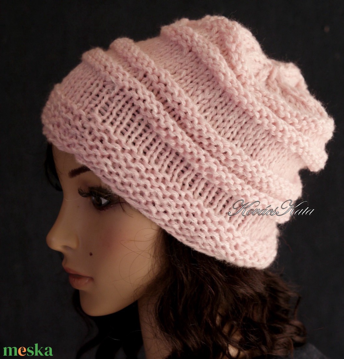 AMY-SAPI / babarózsaszín - trendi kézzel kötött sapka - ruha & divat - sál, sapka, kendő - sapka - Meska.hu