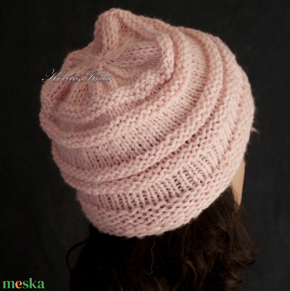 AMY-SAPI / babarózsaszín - trendi kézzel kötött sapka - ruha & divat - sál, sapka, kendő - sapka - Meska.hu