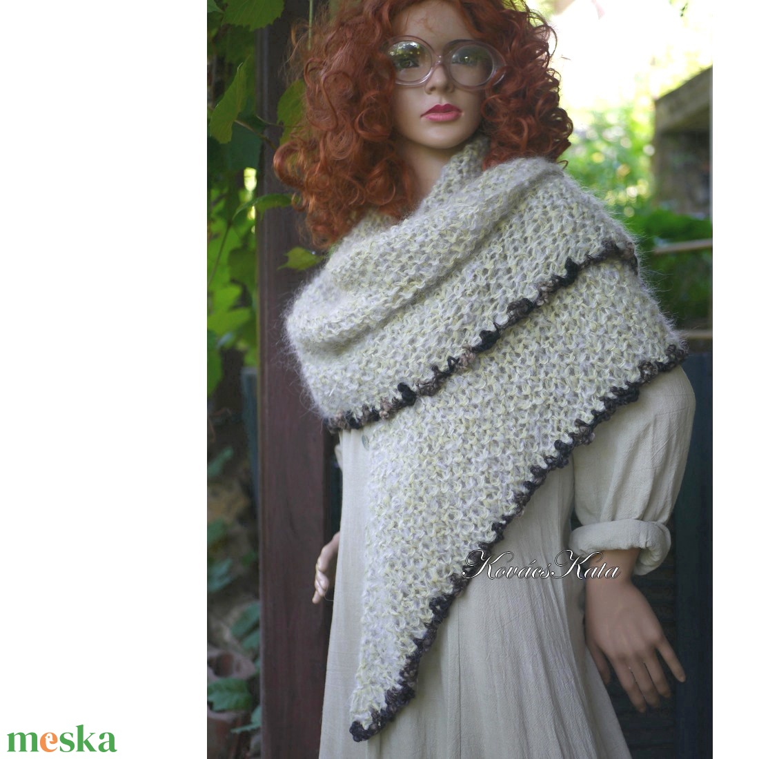 RICE-KENDŐ - romantikus kézzel kötött chunky moher vállkendő / menta - ruha & divat - sál, sapka, kendő - vállkendő - Meska.hu