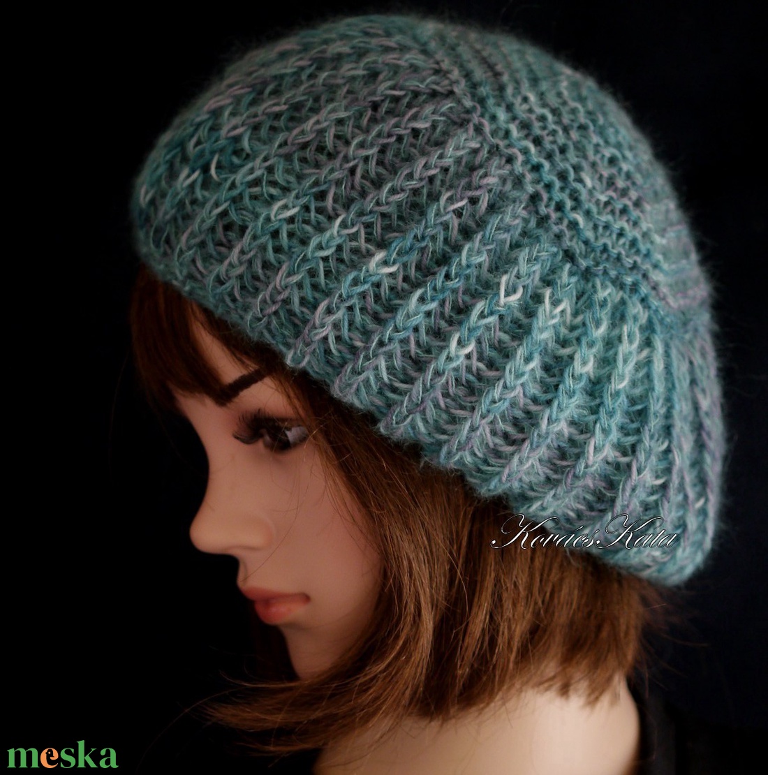 LORCA / óceán - egyedileg festett finomgyapjú és kidsilk mohair kézzel kötött sapka, barett - ruha & divat - sál, sapka, kendő - sapka - Meska.hu