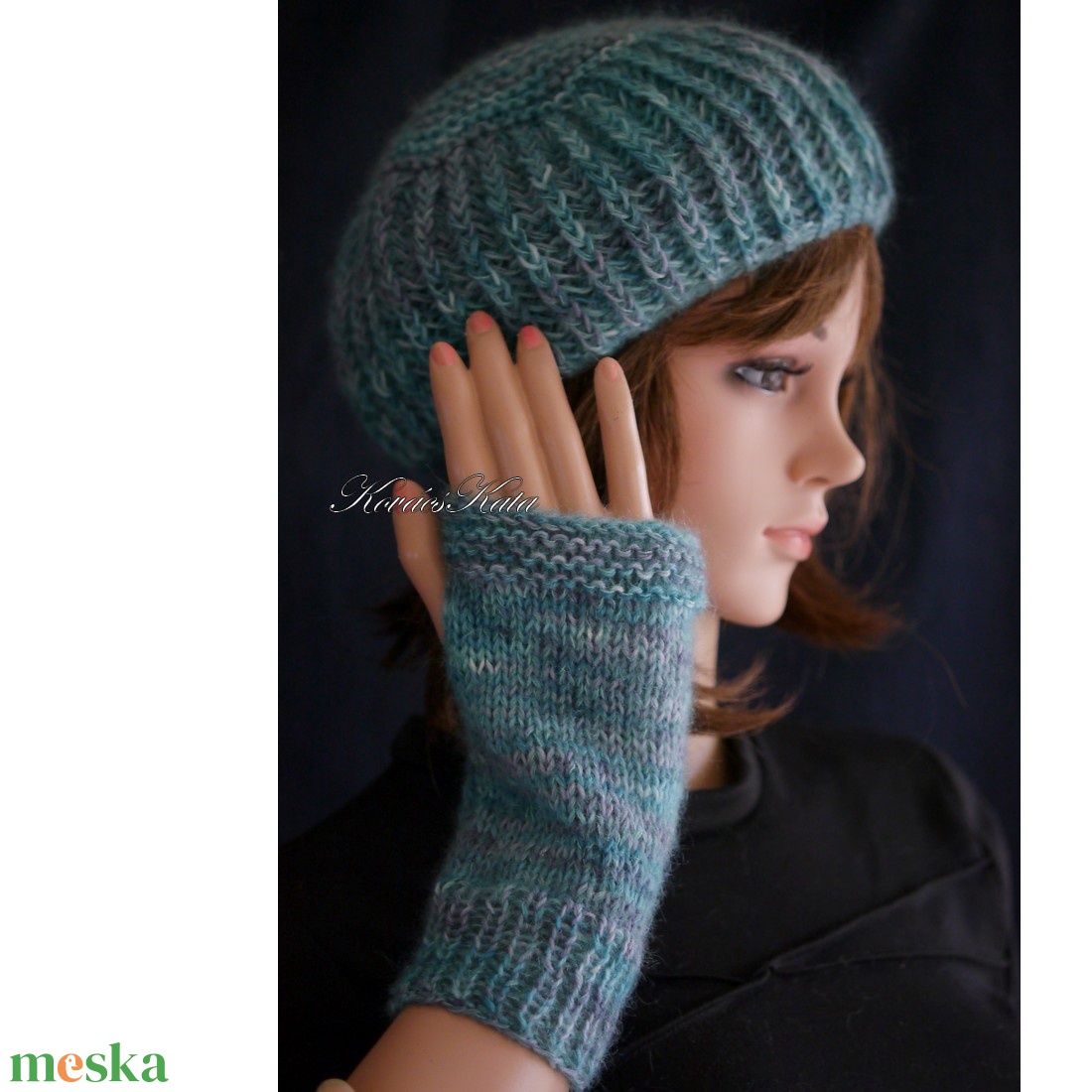 LORCA / óceán - egyedileg festett finomgyapjú és kidsilk mohair kézzel kötött sapka, barett - ruha & divat - sál, sapka, kendő - sapka - Meska.hu