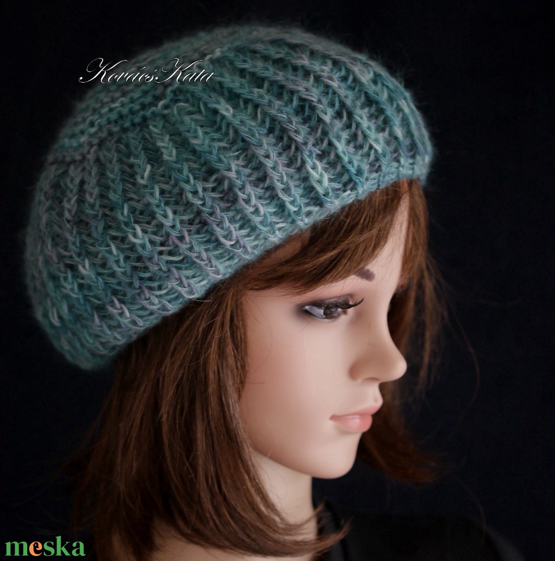 LORCA / óceán - egyedileg festett finomgyapjú és kidsilk mohair kézzel kötött sapka, barett - ruha & divat - sál, sapka, kendő - sapka - Meska.hu