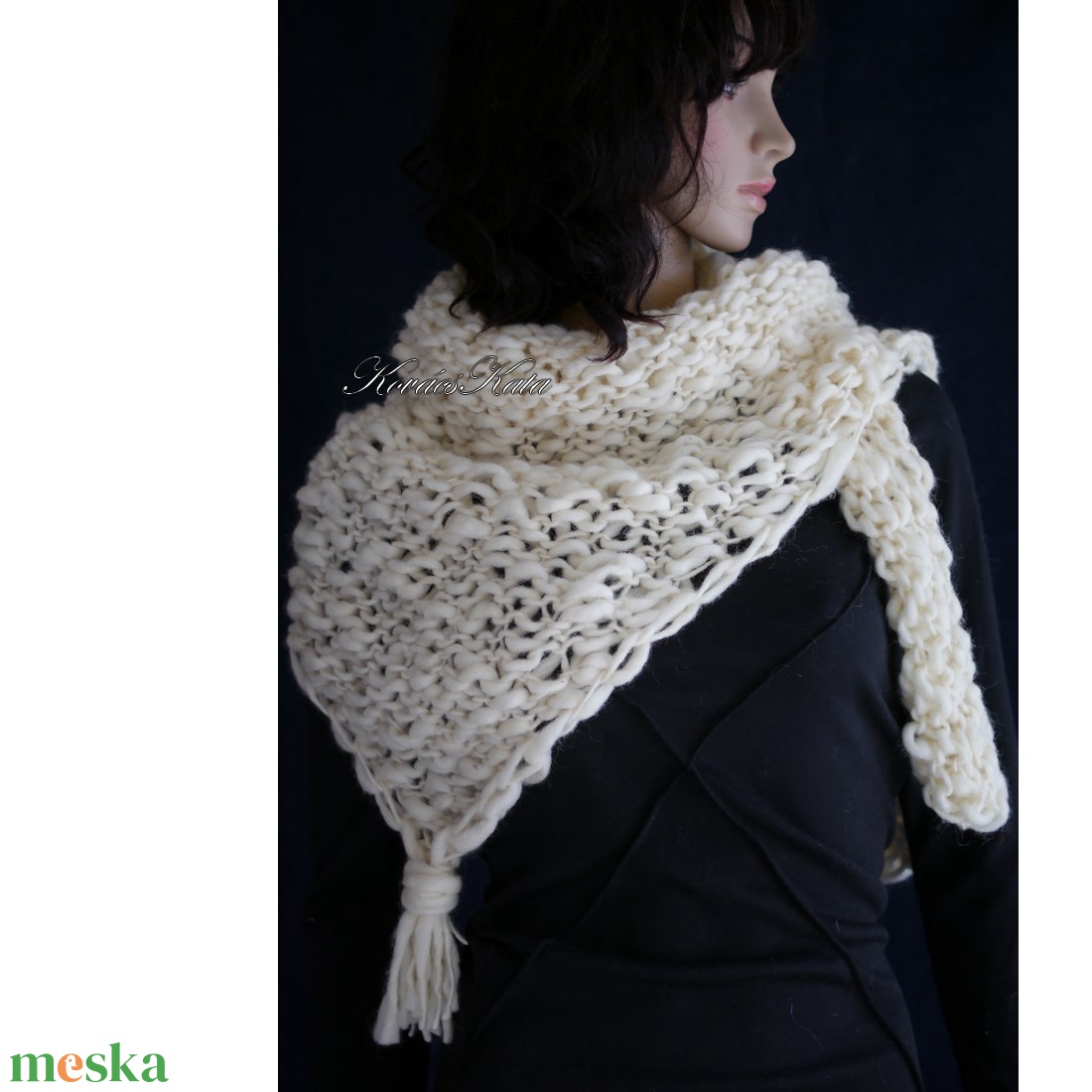 HANDSPUN VÁLLKENDŐ - kézzel kötött kézzel font 100% gyapjú sálkendő - ruha & divat - sál, sapka, kendő - vállkendő - Meska.hu