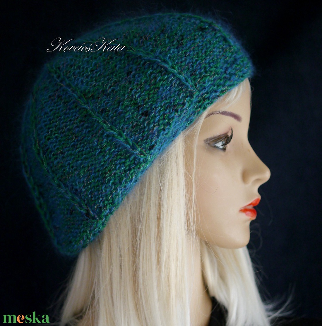 ANETT BARETT / petrol - kézzel kötött moher-gyapjú sapka - ruha & divat - sál, sapka, kendő - sapka - Meska.hu