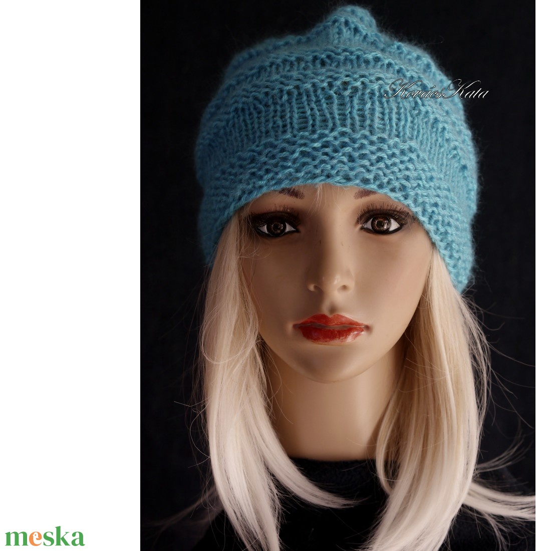 AMY-SAPI / türkiz - trendi kézzel kötött sapka - ruha & divat - sál, sapka, kendő - sapka - Meska.hu