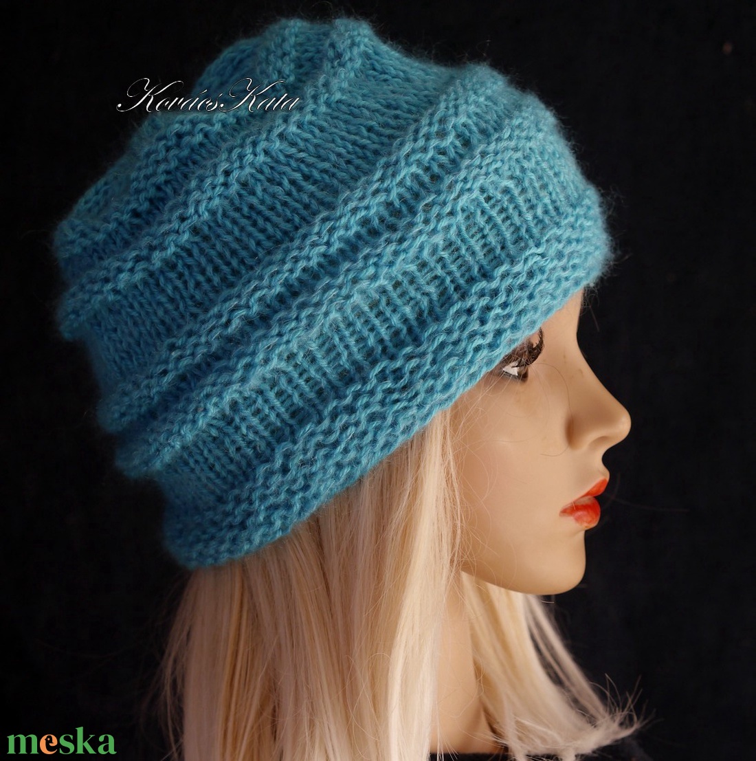 AMY-SAPI / türkiz - trendi kézzel kötött sapka - ruha & divat - sál, sapka, kendő - sapka - Meska.hu