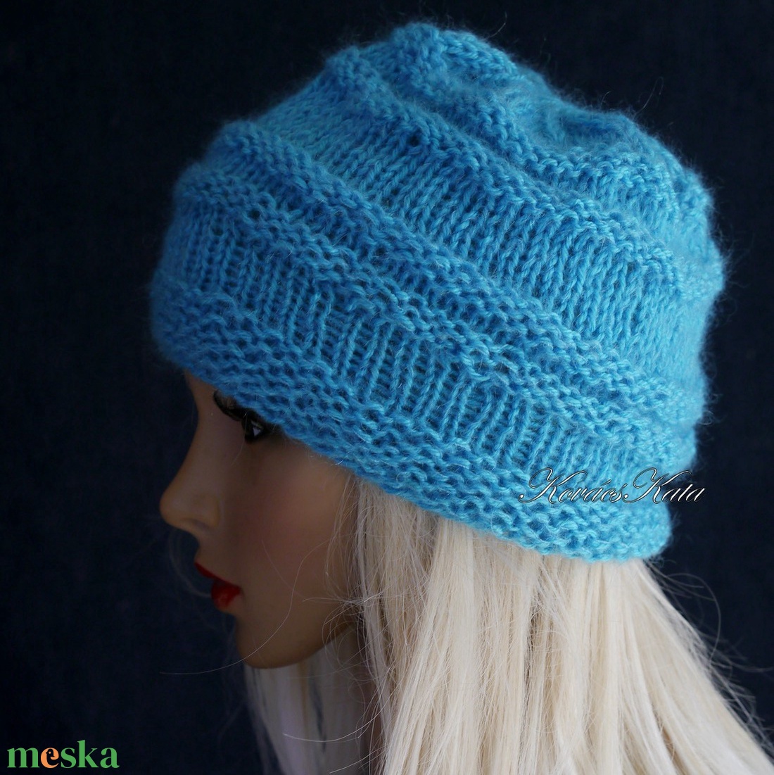 AMY-SAPI / türkiz - trendi kézzel kötött sapka - ruha & divat - sál, sapka, kendő - sapka - Meska.hu
