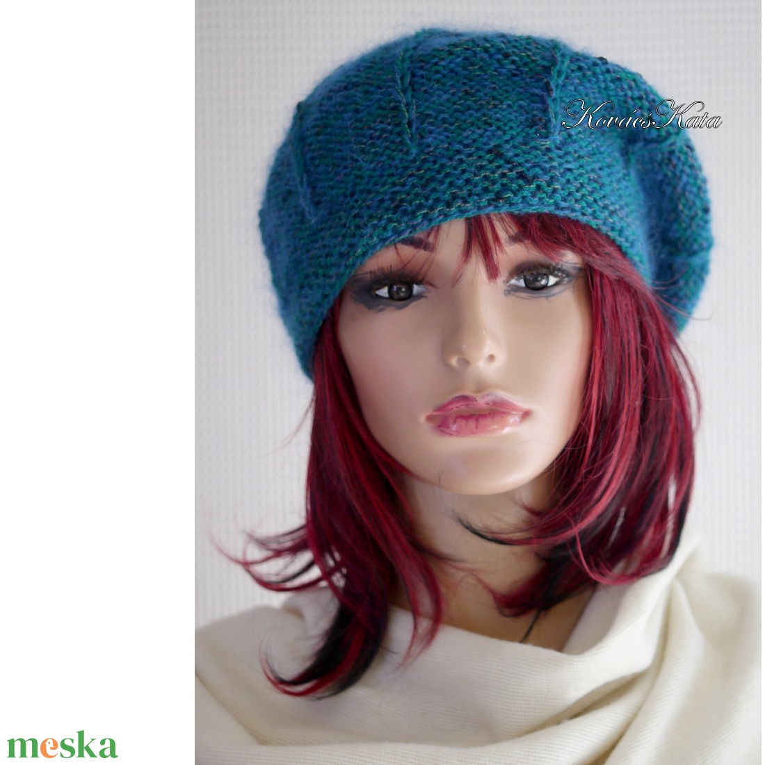 ANETT BARETT / petrol - kézzel kötött moher-gyapjú sapka - ruha & divat - sál, sapka, kendő - sapka - Meska.hu