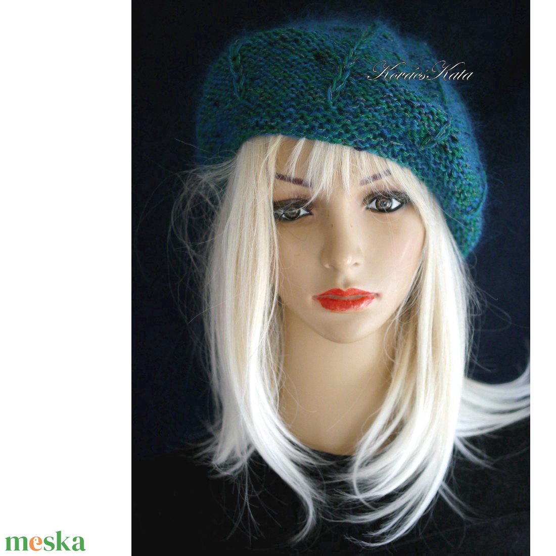 ANETT BARETT / petrol - kézzel kötött moher-gyapjú sapka - ruha & divat - sál, sapka, kendő - sapka - Meska.hu
