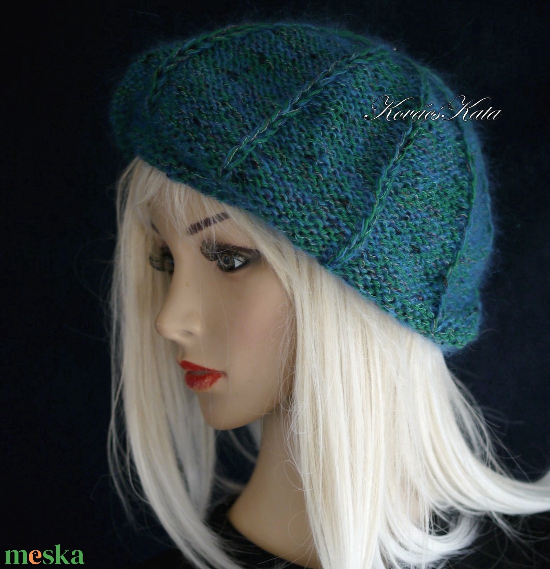 ANETT BARETT / petrol - kézzel kötött moher-gyapjú sapka - ruha & divat - sál, sapka, kendő - sapka - Meska.hu
