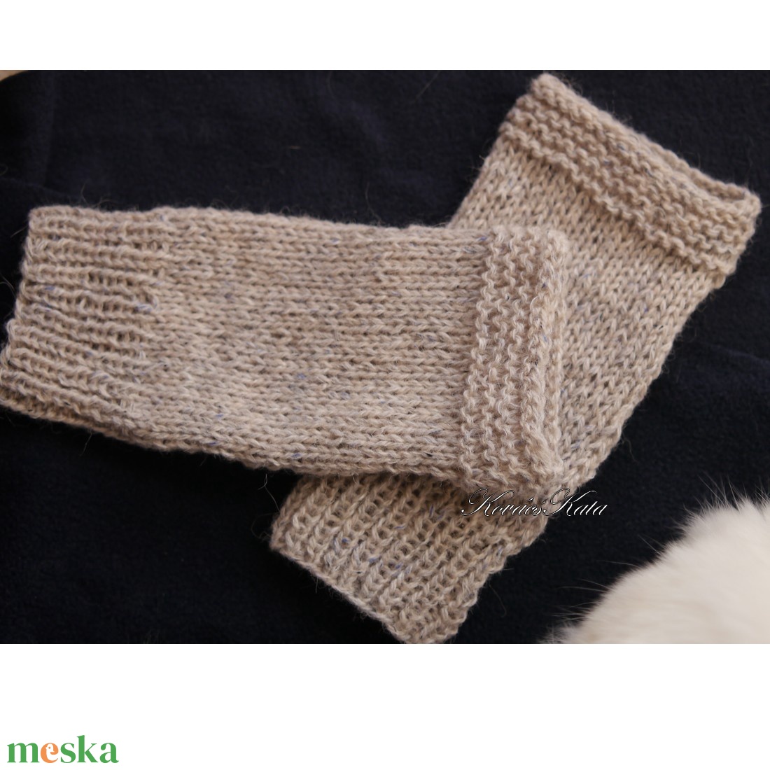 BOSZI KESZTYŰ / alpaka tweed - kézzel kötött rövid kesztyűszár, kézmelegítő / natúr - ruha & divat - sál, sapka, kendő - kesztyű - Meska.hu