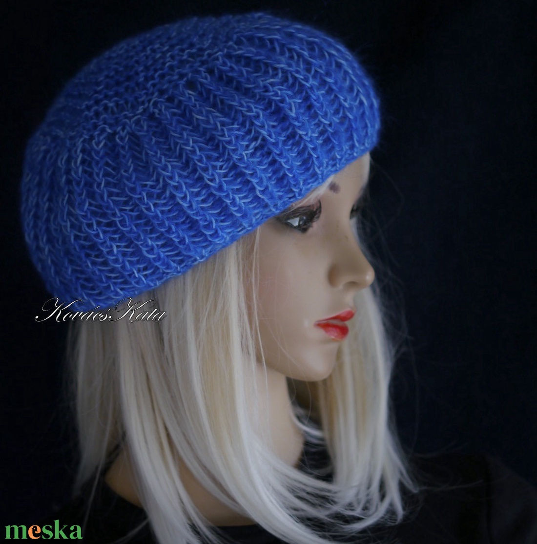 LORCA / royal - könnyű finomgyapjú és mohair kézzel kötött sapka, barett - ruha & divat - sál, sapka, kendő - sapka - Meska.hu