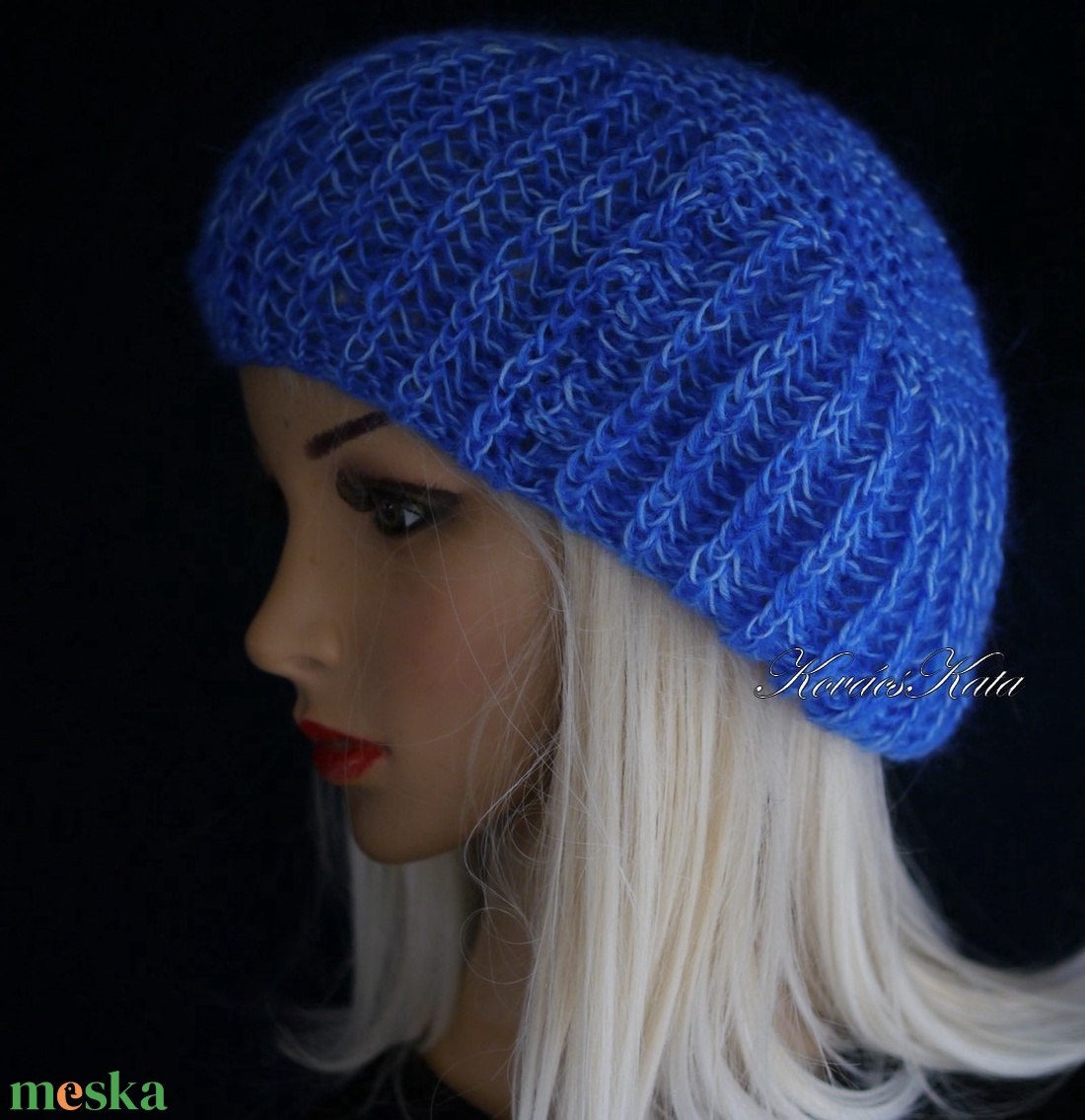 LORCA / royal - könnyű finomgyapjú és mohair kézzel kötött sapka, barett - ruha & divat - sál, sapka, kendő - sapka - Meska.hu