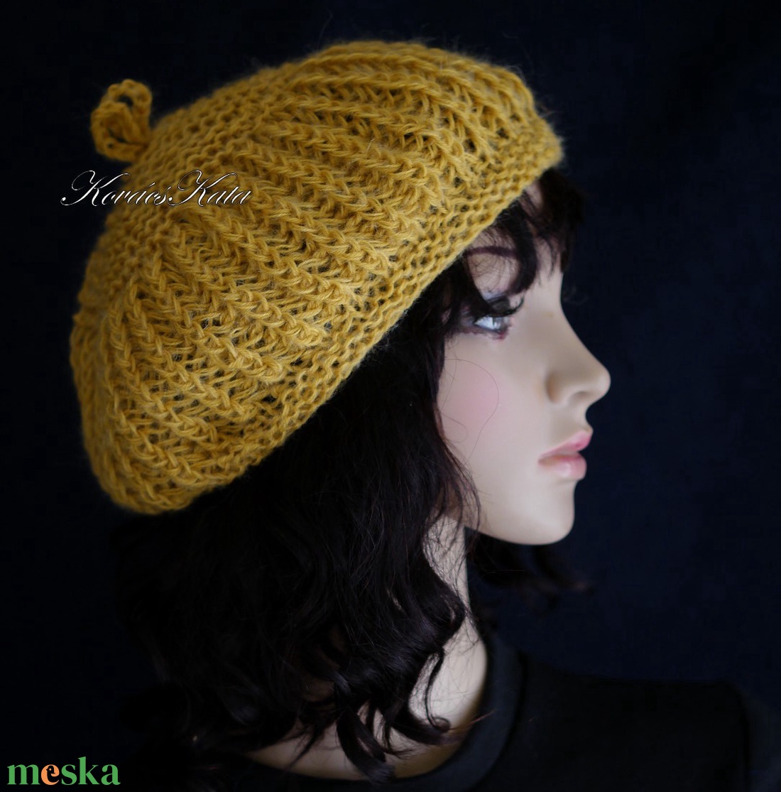 LORCA / mustár - kézzel kötött gyapjú és mohair bohém sapka, barett - ruha & divat - sál, sapka, kendő - sapka - Meska.hu