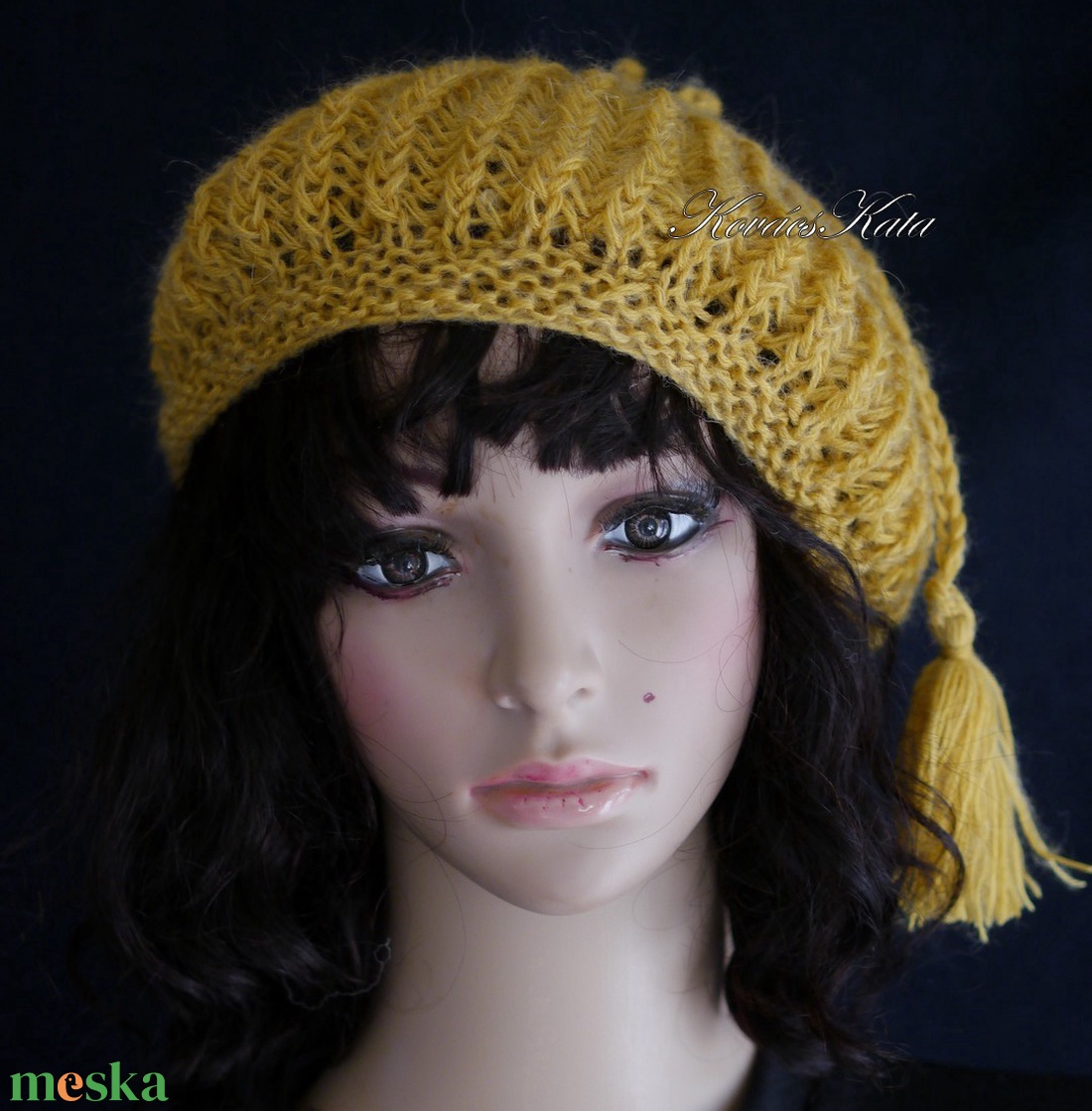 LORCA / mustár - kézzel kötött gyapjú és mohair bohém sapka, barett - ruha & divat - sál, sapka, kendő - sapka - Meska.hu