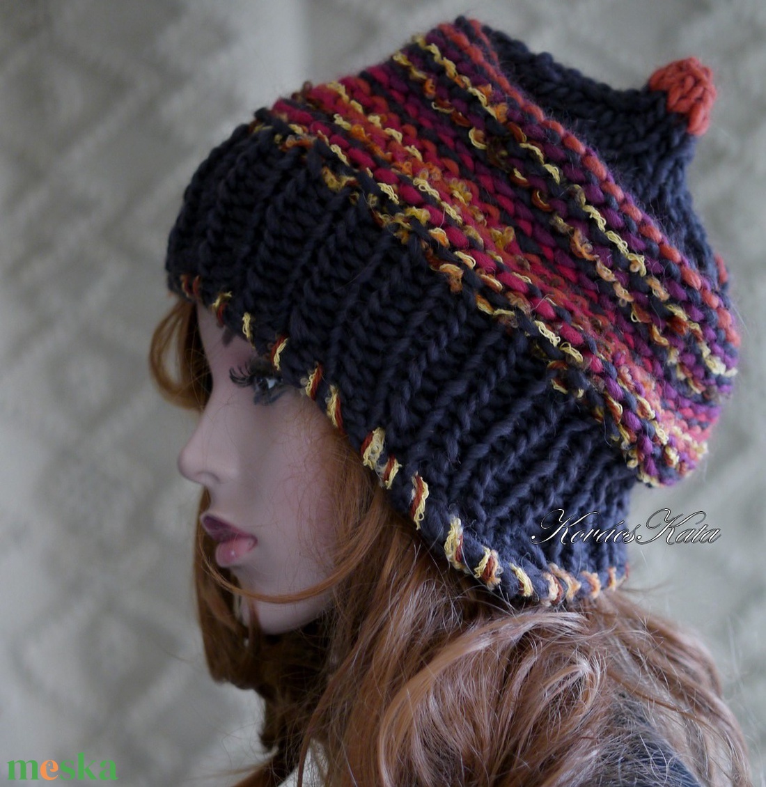 LUCA-SAPI / barna-narancs - bohém kézzel kötött gyapjú sapka  - ruha & divat - sál, sapka, kendő - sapka - Meska.hu