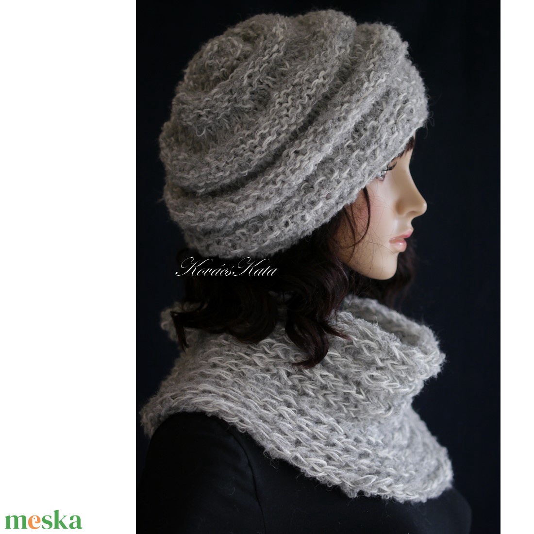 CSIGA-SZETT / alpaka - exkluzív kézzel kötött sapka-sál szett / szürke KÉSZLETEN - ruha & divat - sál, sapka, kendő - sapka & sál szett - Meska.hu