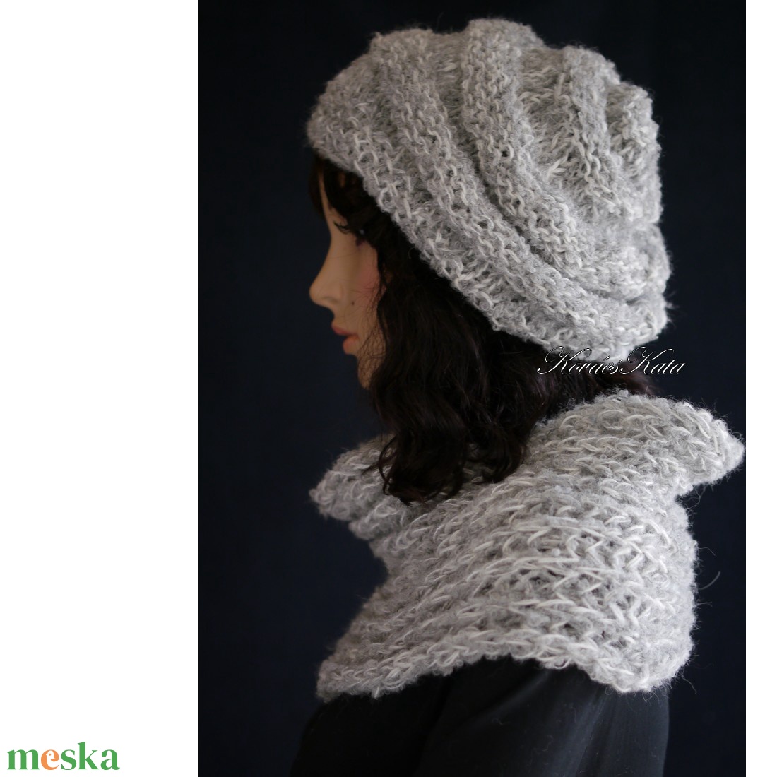 CSIGA-SZETT / alpaka - exkluzív kézzel kötött sapka-sál szett / szürke KÉSZLETEN - ruha & divat - sál, sapka, kendő - sapka & sál szett - Meska.hu