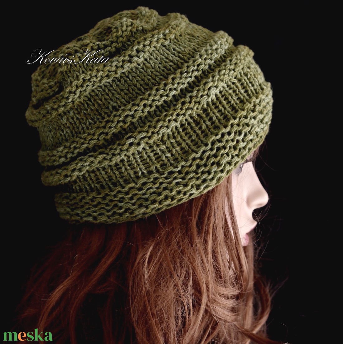 AMY-SAPI / softclown - egyedileg festett fonalból kézzel kötött kasmír-gyapjú sapka / avokadó - ruha & divat - sál, sapka, kendő - sapka - Meska.hu