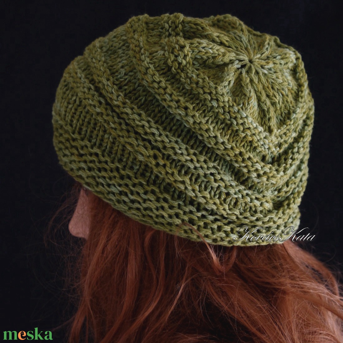 AMY-SAPI / softclown - egyedileg festett fonalból kézzel kötött kasmír-gyapjú sapka / avokadó - ruha & divat - sál, sapka, kendő - sapka - Meska.hu