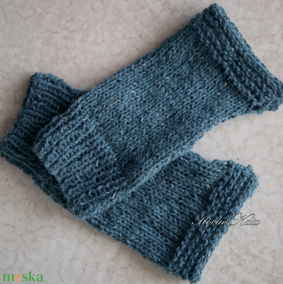 BOSZI KESZTYŰ / alpaka tweed - kézzel kötött rövid kesztyűszár, kézmelegítő / petrol - ruha & divat - sál, sapka, kendő - kesztyű - Meska.hu