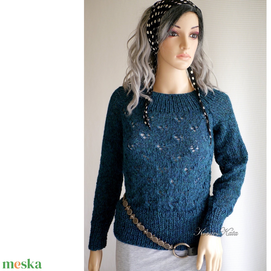 BORBÁLA / alpaka - exkluzív kötött sapka, barett / petrol - ruha & divat - sál, sapka, kendő - sapka - Meska.hu