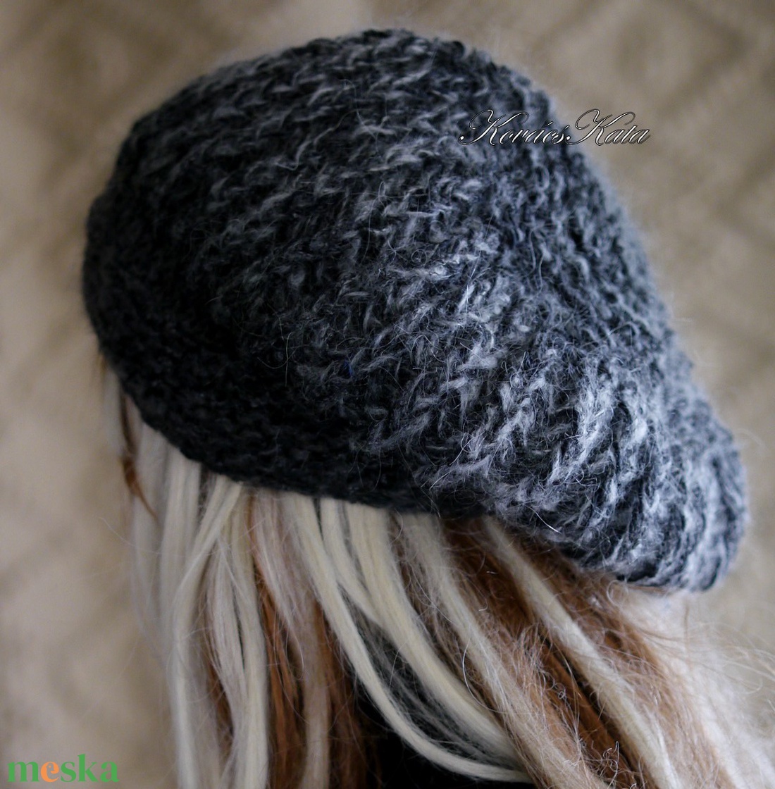 BORBÁLA / antracit ombre - trendi kézzel kötött sapka, barett - ruha & divat - sál, sapka, kendő - sapka - Meska.hu