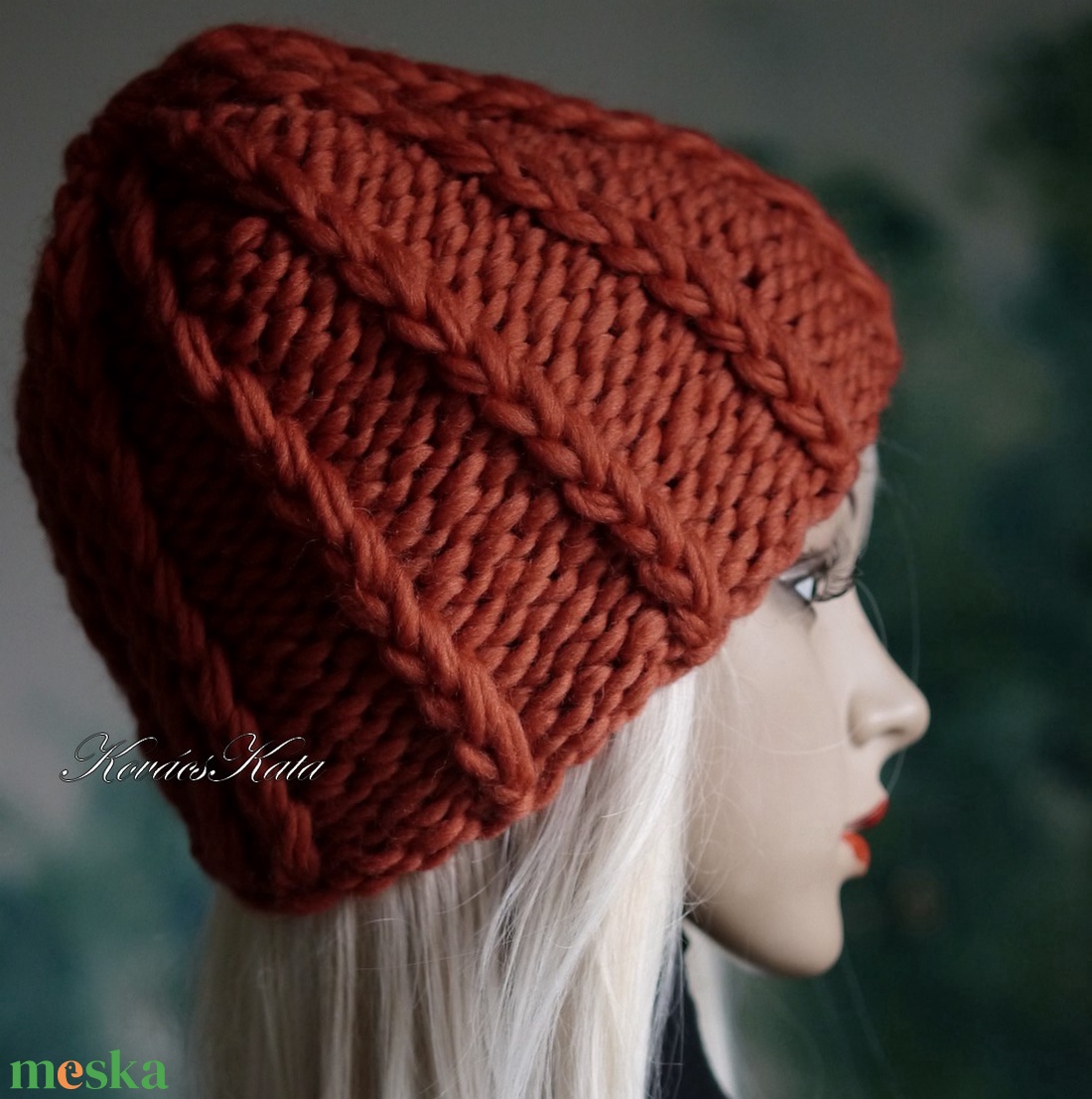 ETA CHUNKY - szuper-vastag kézzel kötött sapka / rozsda - ruha & divat - sál, sapka, kendő - sapka - Meska.hu