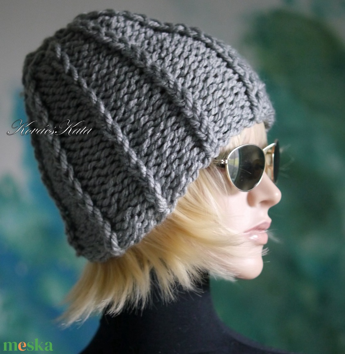 ETA CHUNKY - szuper-vastag kézzel kötött sapka / antracit - ruha & divat - sál, sapka, kendő - sapka - Meska.hu