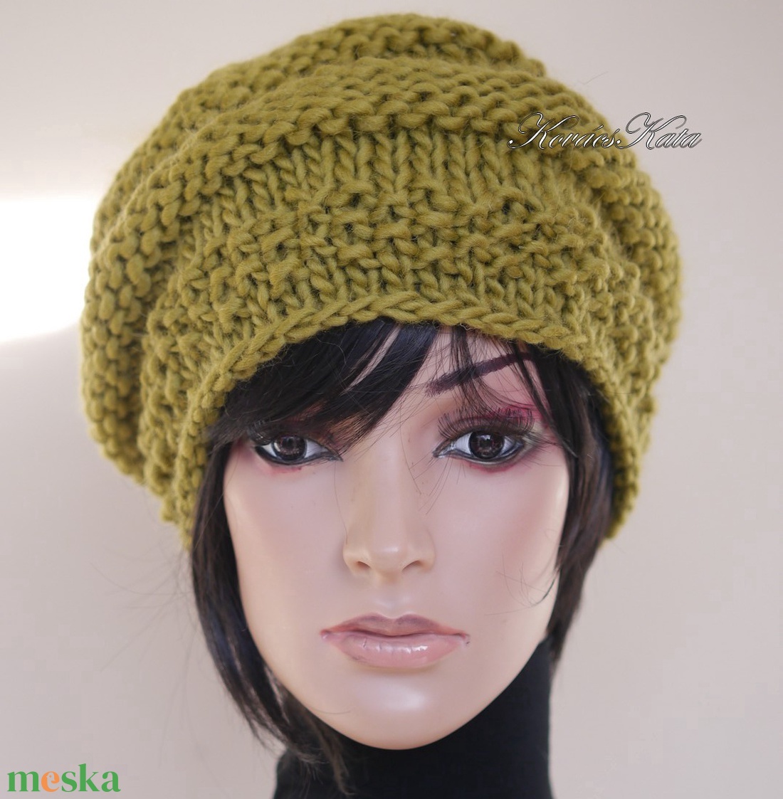 CSIGASAPI - kézzel kötött sapka / oliva - ruha & divat - sál, sapka, kendő - sapka - Meska.hu