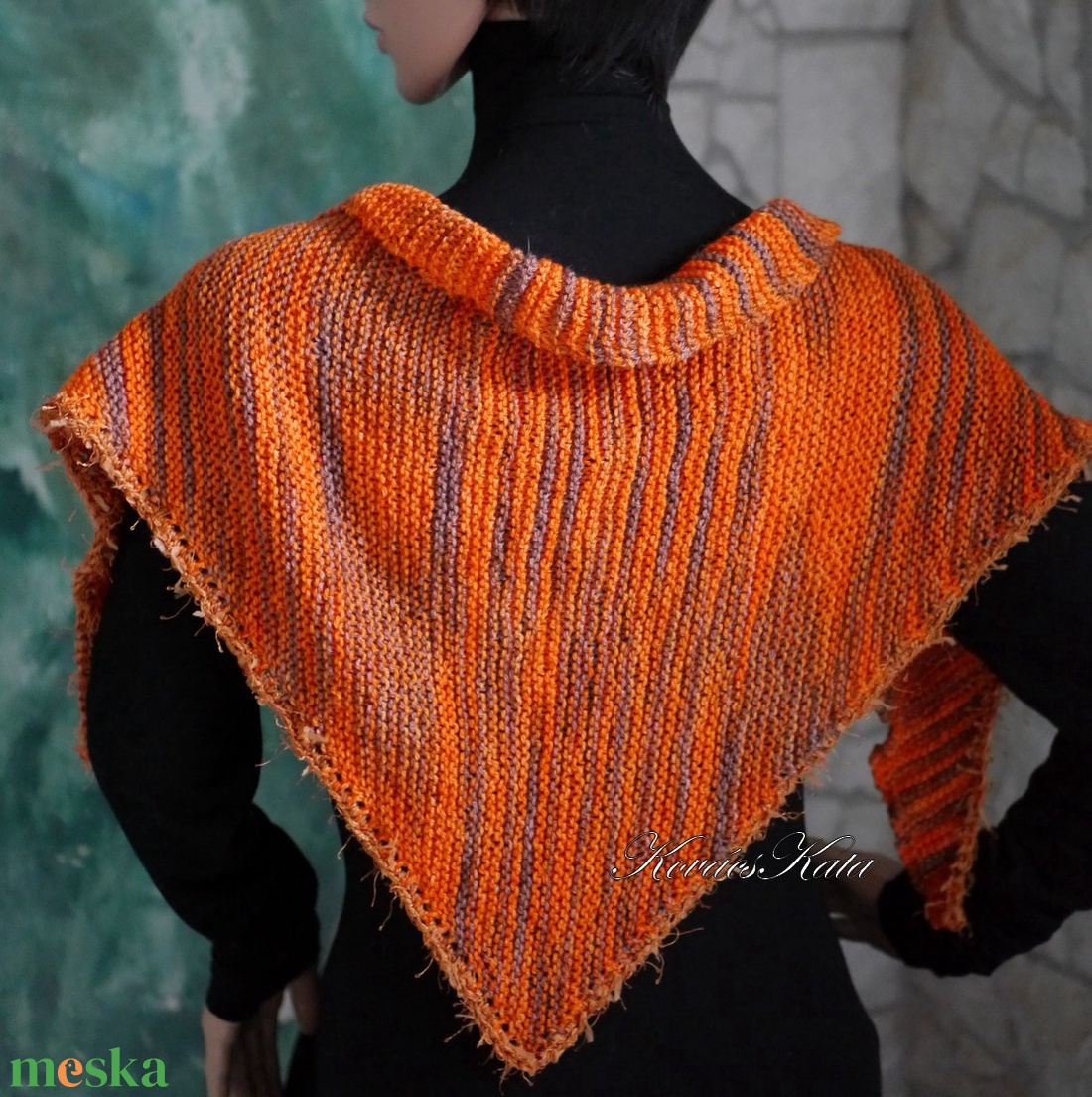  DELUXE SILK VÁLLKENDŐ - exkluzív kézzel kötött-festett selyem-jak- merinó kendő / blazing orange - ruha & divat - sál, sapka, kendő - vállkendő - Meska.hu