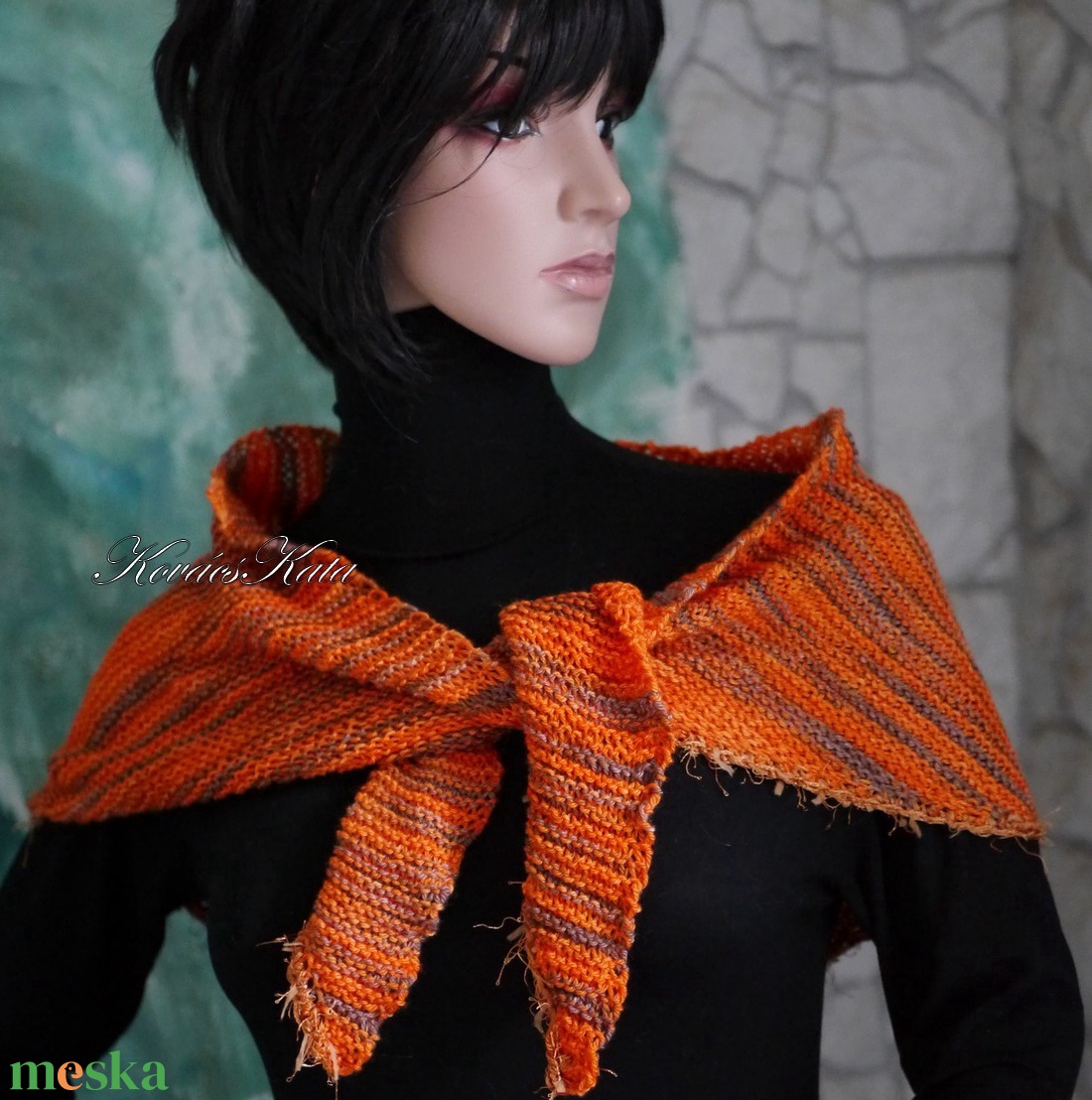  DELUXE SILK VÁLLKENDŐ - exkluzív kézzel kötött-festett selyem-jak- merinó kendő / blazing orange - ruha & divat - sál, sapka, kendő - vállkendő - Meska.hu