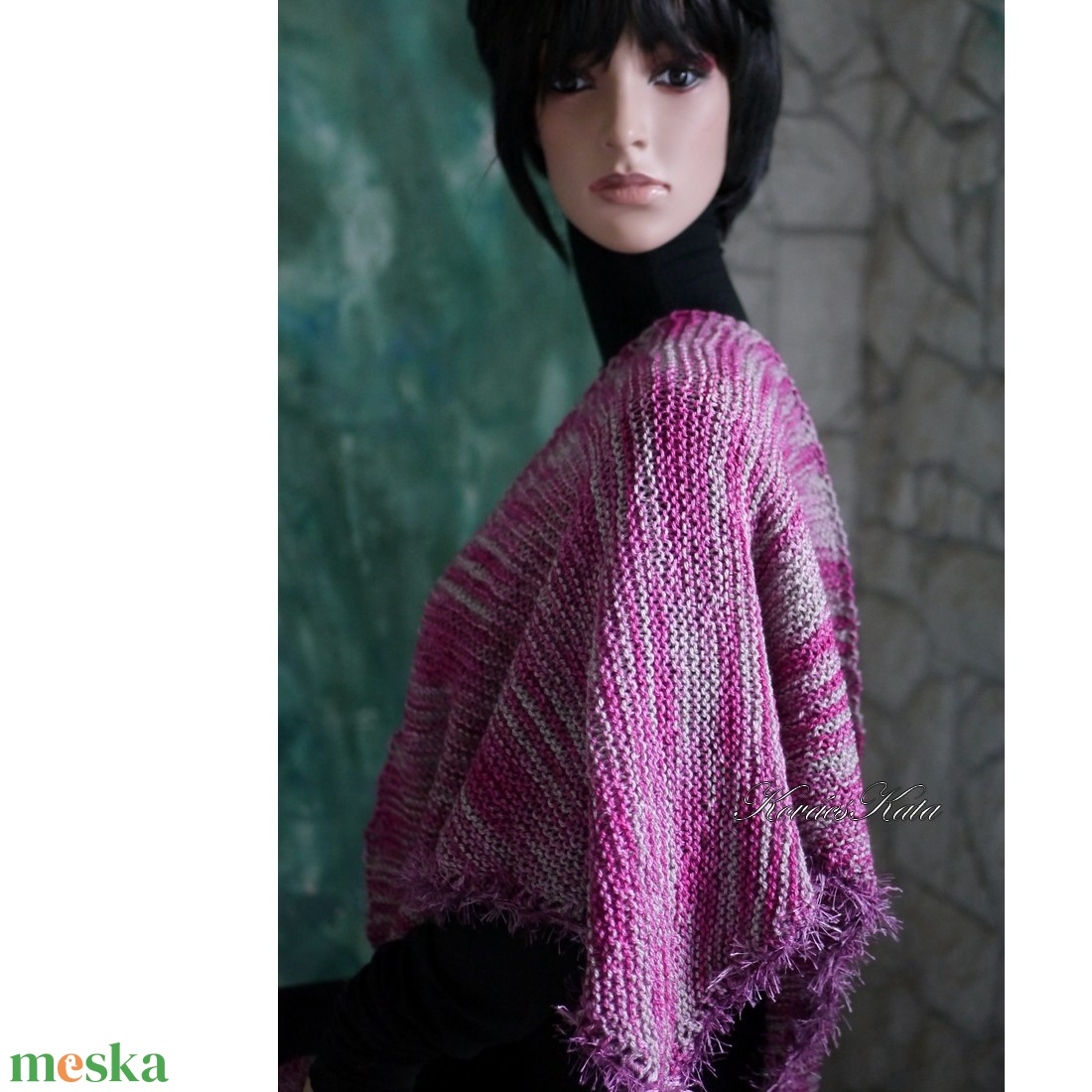  DELUXE SILK VÁLLKENDŐ - exkluzív kézzel kötött-festett selyem-jak- merinó kendő / magenta - ruha & divat - sál, sapka, kendő - vállkendő - Meska.hu