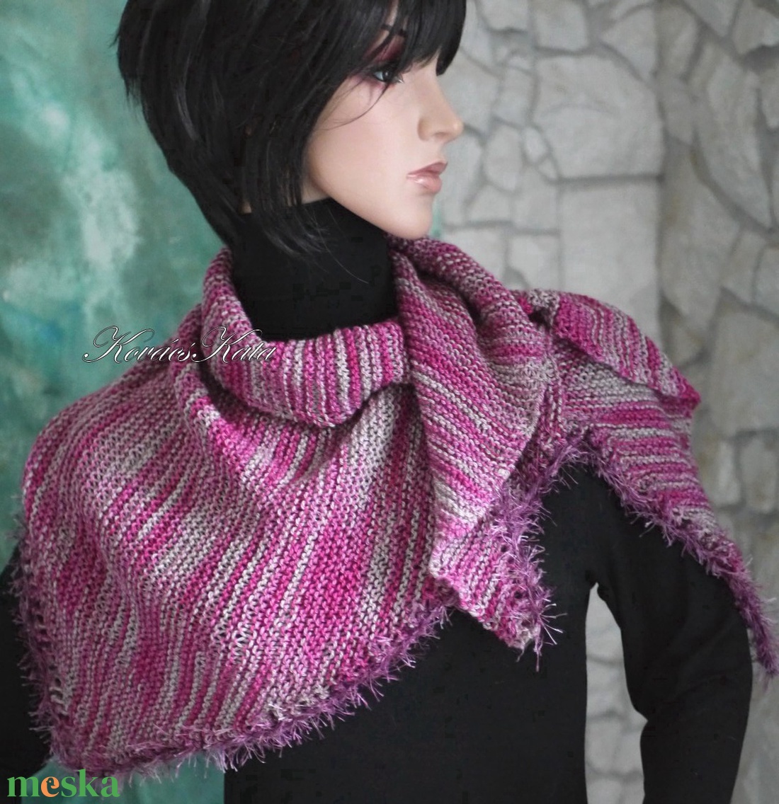  DELUXE SILK VÁLLKENDŐ - exkluzív kézzel kötött-festett selyem-jak- merinó kendő / magenta - ruha & divat - sál, sapka, kendő - vállkendő - Meska.hu