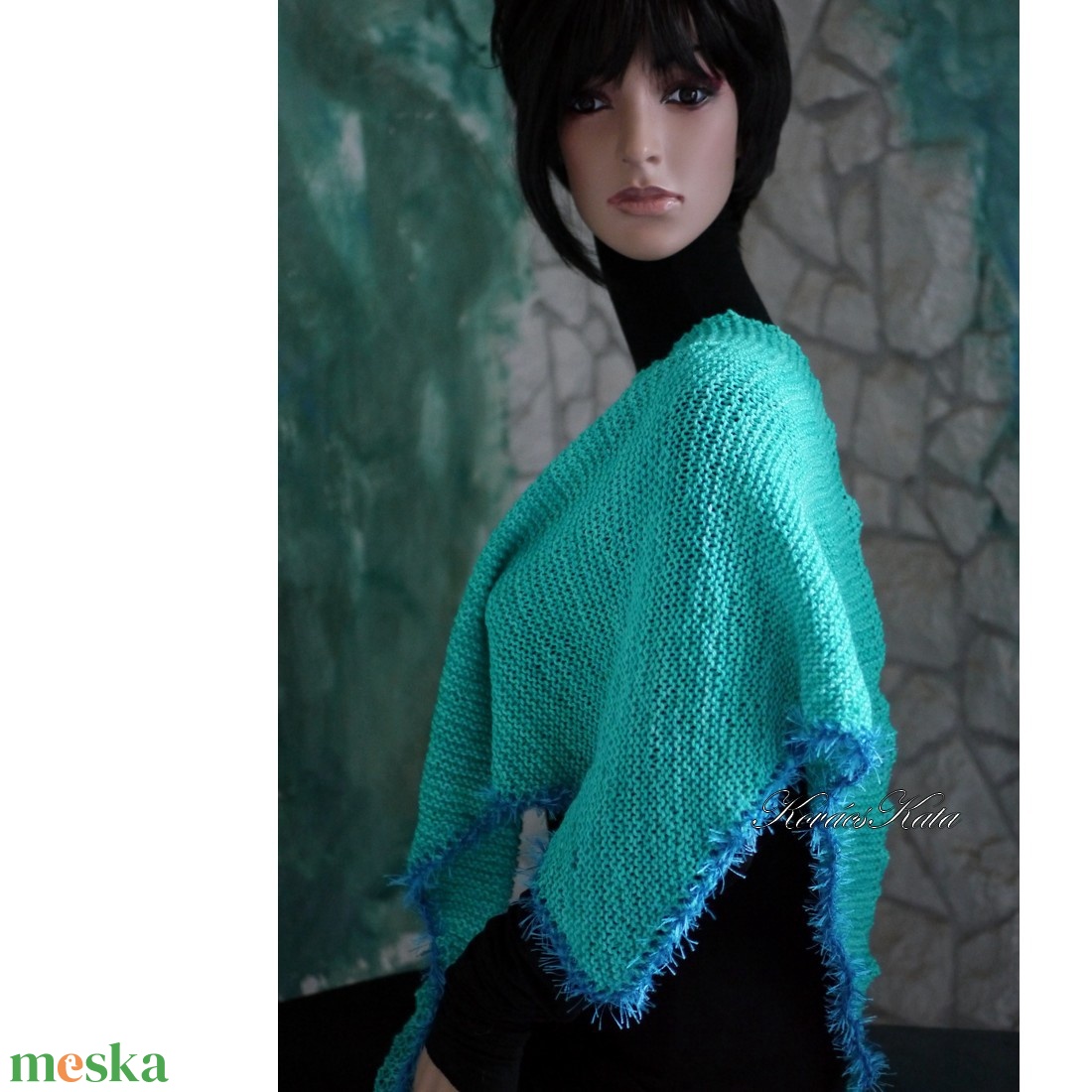  DELUXE SILK VÁLLKENDŐ - exkluzív kézzel kötött-festett selyem-jak- merinó kendő / bright aqua - ruha & divat - sál, sapka, kendő - vállkendő - Meska.hu