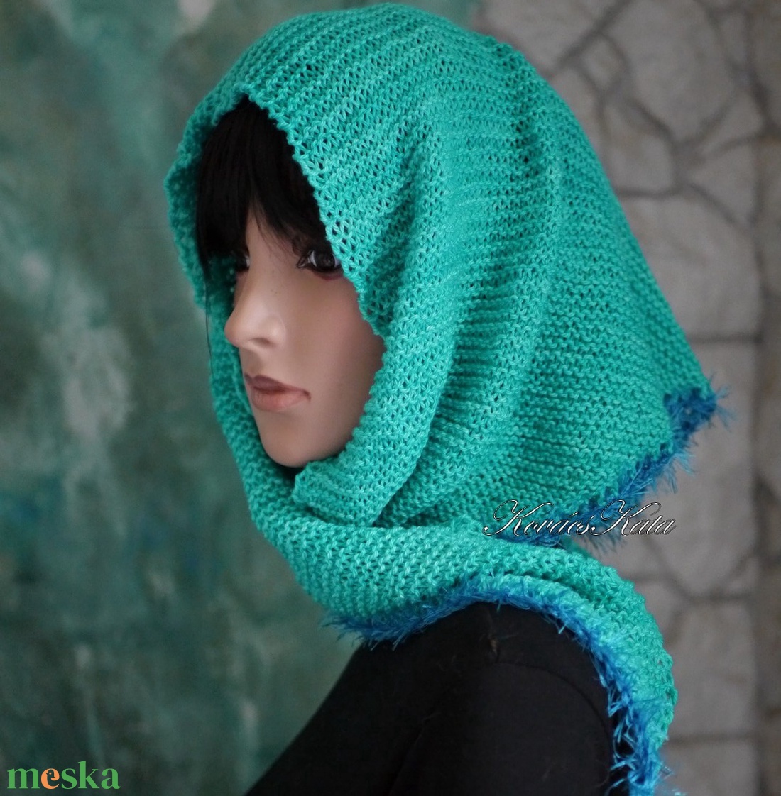  DELUXE SILK VÁLLKENDŐ - exkluzív kézzel kötött-festett selyem-jak- merinó kendő / bright aqua - ruha & divat - sál, sapka, kendő - vállkendő - Meska.hu