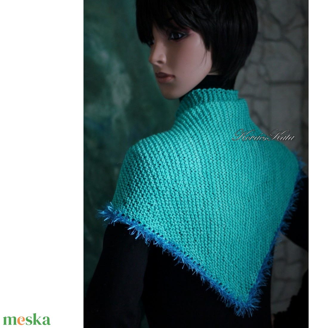  DELUXE SILK VÁLLKENDŐ - exkluzív kézzel kötött-festett selyem-jak- merinó kendő / bright aqua - ruha & divat - sál, sapka, kendő - vállkendő - Meska.hu