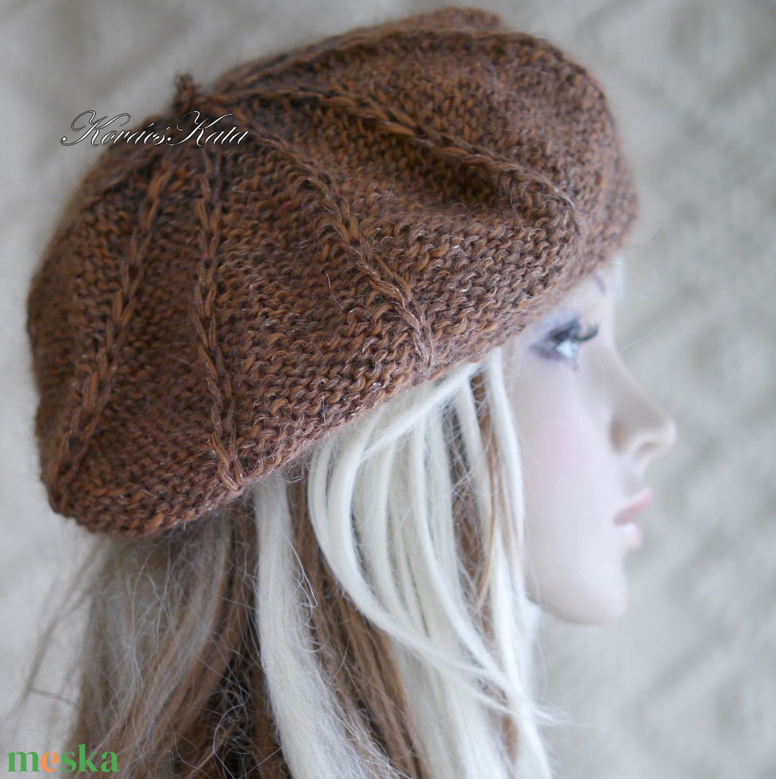 ALETTA / gold oak - kézzel kötött ITO bourette + silk-mohair svájci sapka, barett - ruha & divat - sál, sapka, kendő - sapka - Meska.hu