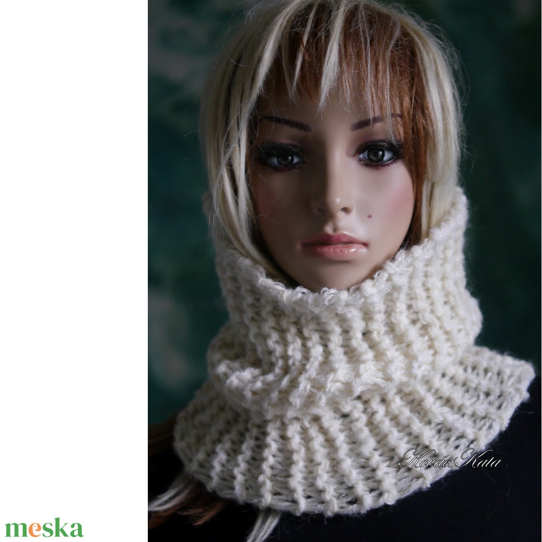 TEKNŐCKE / törtfehér - vastag kézzel kötött kámzsa, csősál, nyakmelegítő - ruha & divat - sál, sapka, kendő - sál - Meska.hu