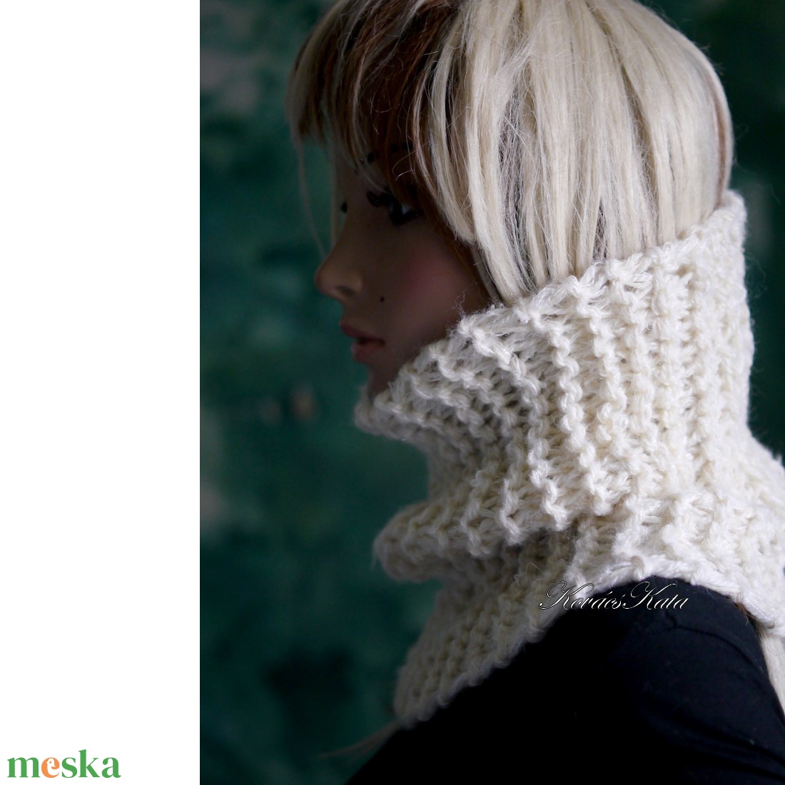 TEKNŐCKE / törtfehér - vastag kézzel kötött kámzsa, csősál, nyakmelegítő - ruha & divat - sál, sapka, kendő - sál - Meska.hu