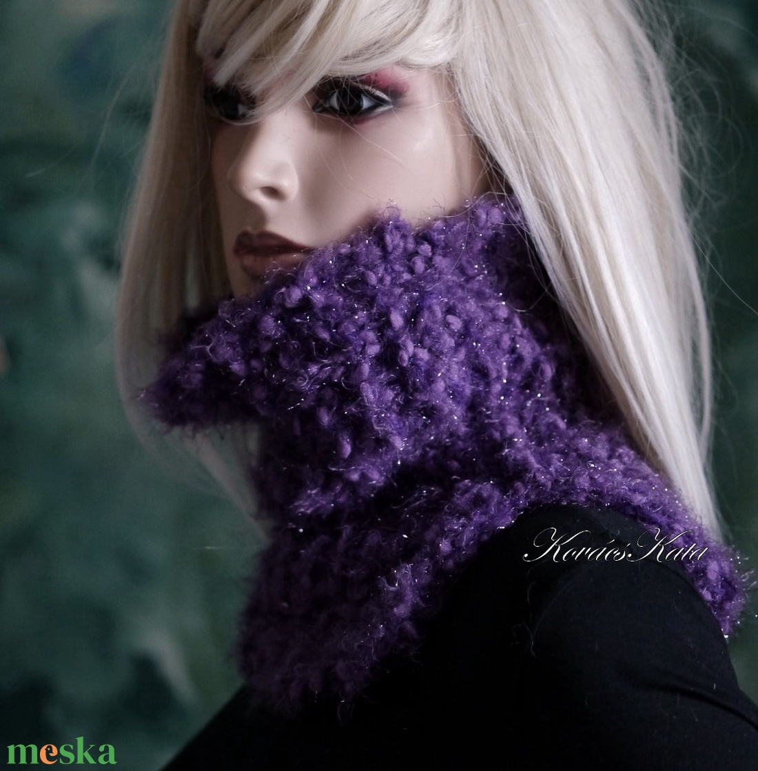 TEKNŐCKE / lila - vastag kézzel kötött kámzsa, csősál, nyakmelegítő - ruha & divat - sál, sapka, kendő - sál - Meska.hu