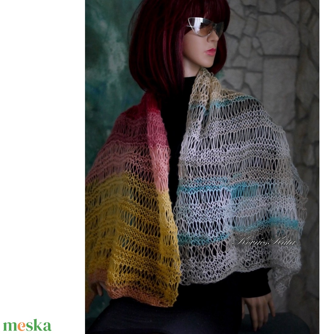 MOHAIR DREAM CSIPKEKENDŐ - kézzel kötött színátmenetes vállkendő, sálkendő - ruha & divat - sál, sapka, kendő - vállkendő - Meska.hu