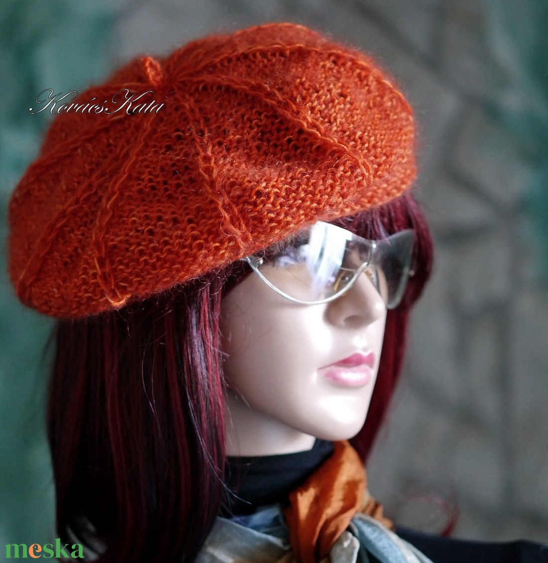 ALETTA / narancs - exkluzív kézzel kötött kasmír silk + silkmohair svájci sapka, barett - ruha & divat - sál, sapka, kendő - sapka - Meska.hu